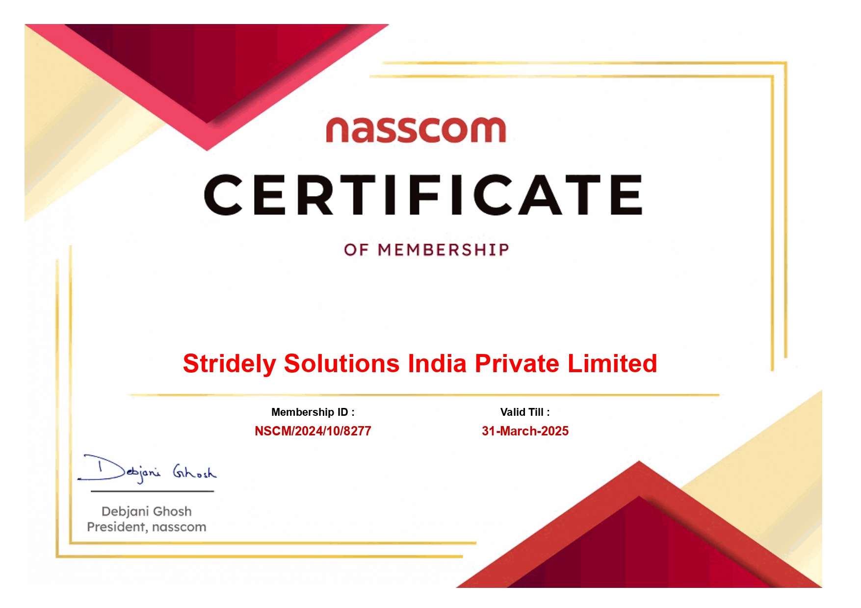 NASSCOM certificate